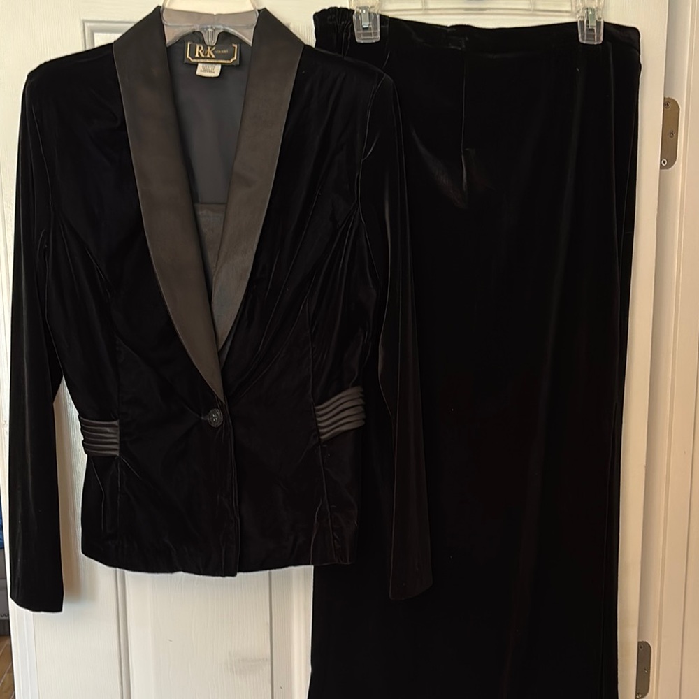 Black Velvet Blazer and Skirt Set